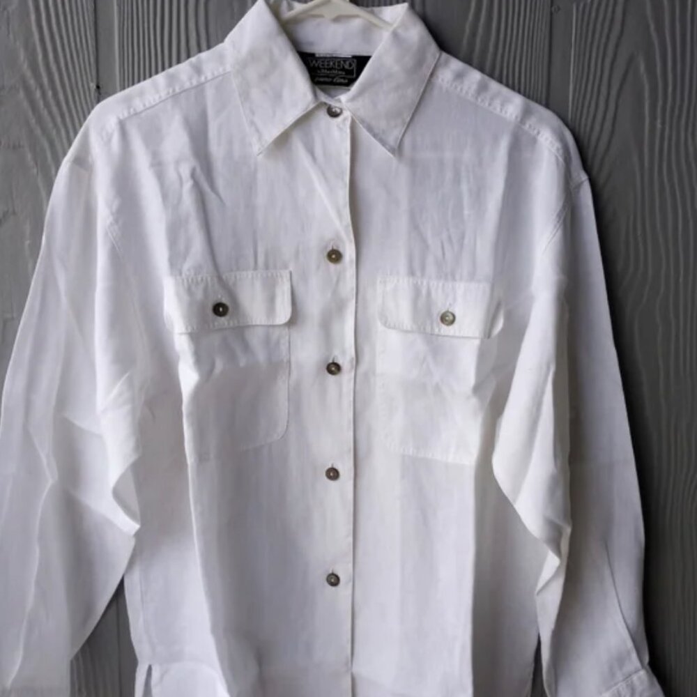 Max Mara White 100% Linen Shell Button-Up - image 1